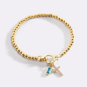 Cross Charm Birthstone Bracelet
